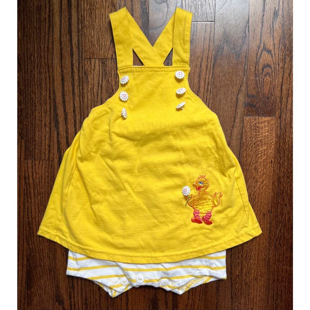 Vintage Sesame Street Big Bird Yellow Striped Toddler Romper 24M